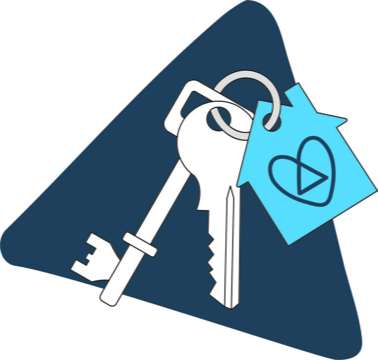 Illustration of a set of keys with the Blue Triangle logo, against a triangle shape